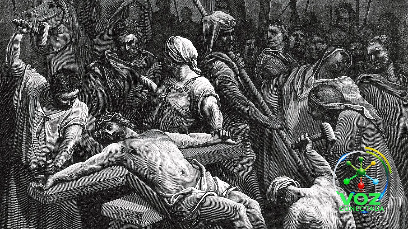Gravura de Gustave Doré mostrando Jesus sendo pregado na cruz