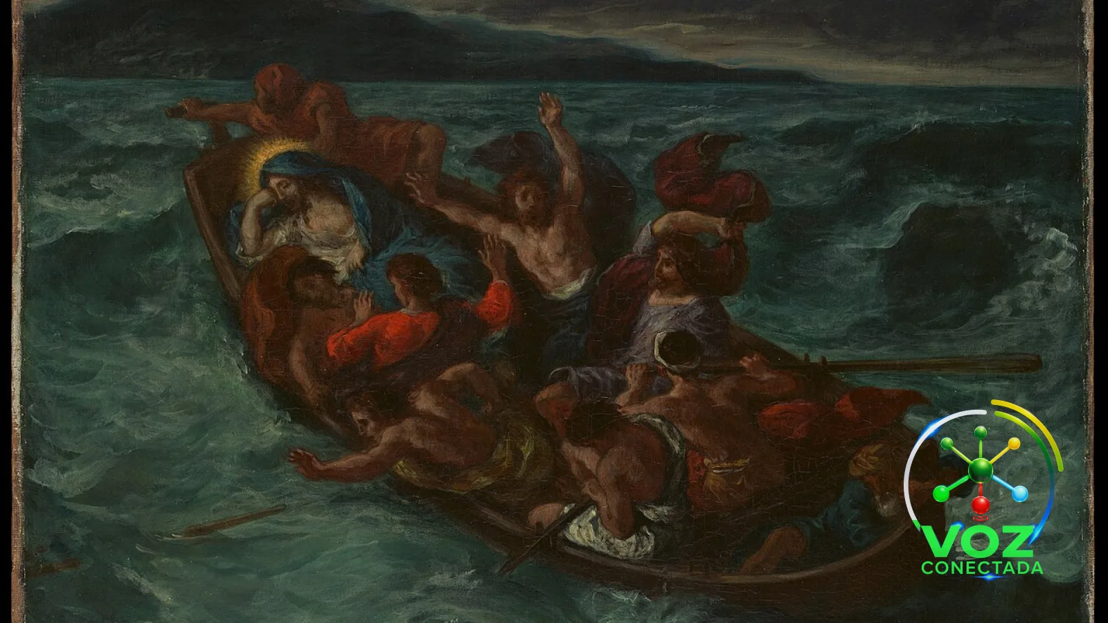 Pintura de Delacroix com Cristo dormindo no barco durante a tempestade